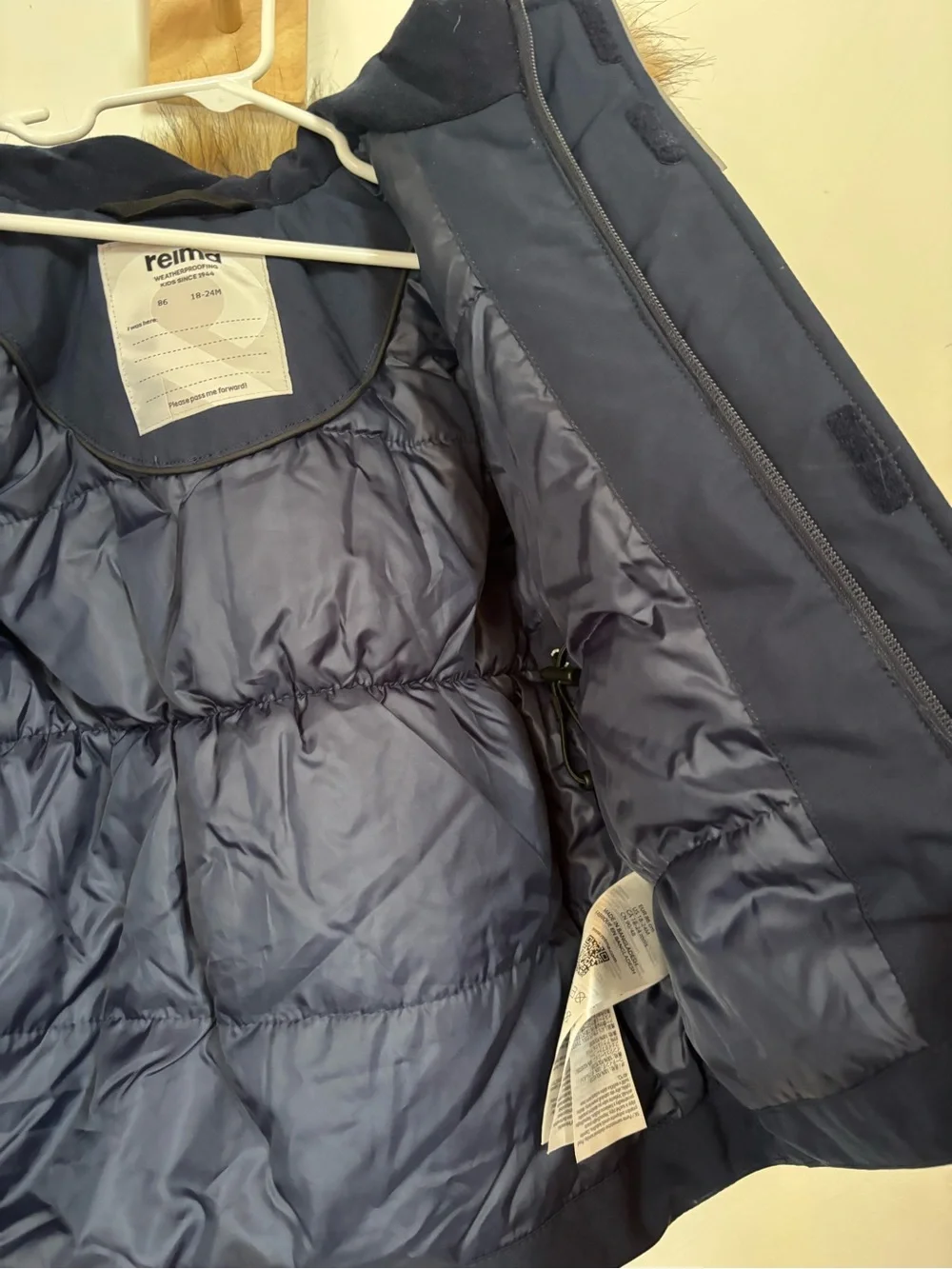 Reima Mutka Kids Navy Winter Parka Faux Fur Hood Size 86, 18 to 24M